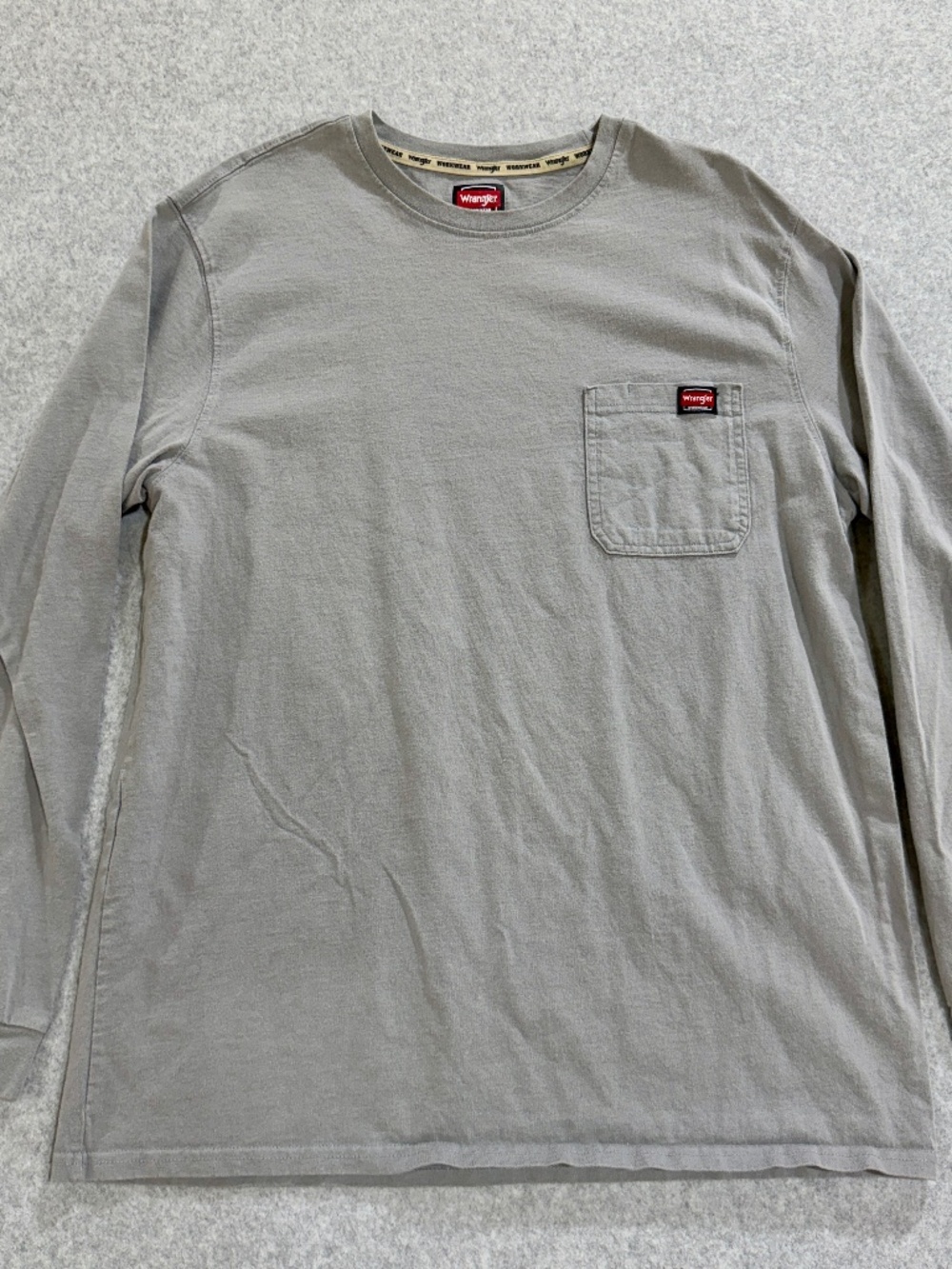 Wrangler Workwear Mens XL Long Sleeve T Shirt Light Gray Crew Neck Work Tee